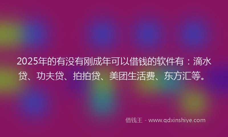 2025年的有没有刚成年可以借钱的软件有：滴水贷、功夫贷、拍拍贷、美团生活费、东方汇等。