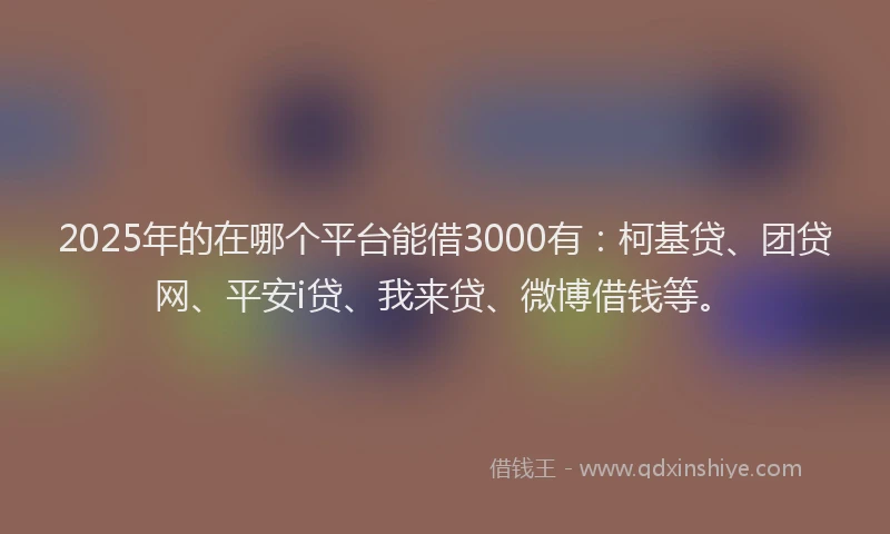 2025年的在哪个平台能借3000有：柯基贷、团贷网、平安i贷、我来贷、微博借钱等。