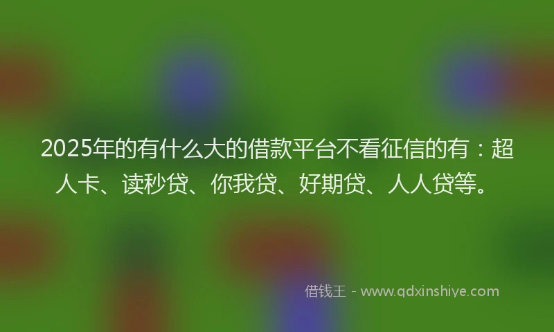 2025年的有什么大的借款平台不看征信的有：超人卡、读秒贷、你我贷、好期贷、人人贷等。