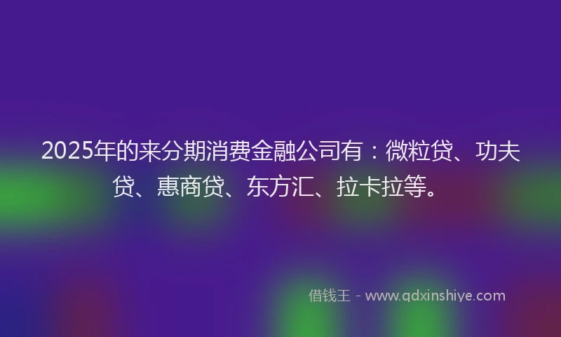 2025年的来分期消费金融公司有：微粒贷、功夫贷、惠商贷、东方汇、拉卡拉等。