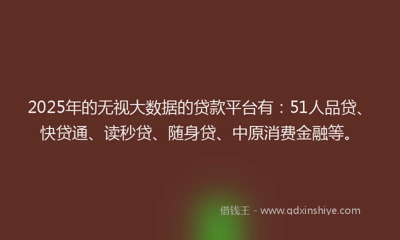 2025年的无视大数据的贷款平台有：51人品贷、快贷通、读秒贷、随身贷、中原消费金融等。