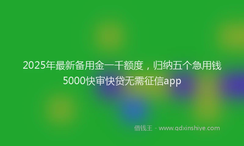 2025年最新备用金一千额度，归纳五个急用钱5000快审快贷无需征信app