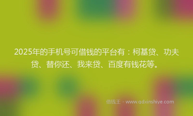 2025年的手机号可借钱的平台有：柯基贷、功夫贷、替你还、我来贷、百度有钱花等。