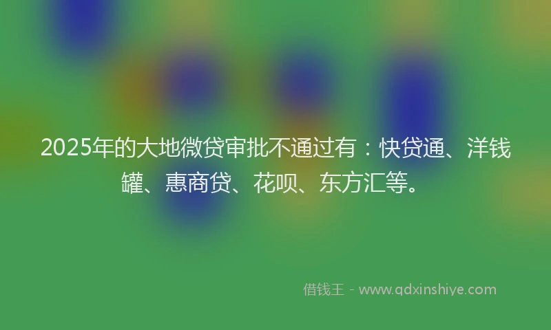2025年的大地微贷审批不通过有：快贷通、洋钱罐、惠商贷、花呗、东方汇等。