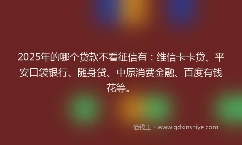 2025年的哪个贷款不看征信有：维信卡卡贷、平安口袋银行、随身贷、中原消费金融、百度有钱花等。