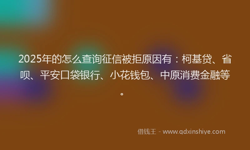 2025年的怎么查询征信被拒原因有：柯基贷、省呗、平安口袋银行、小花钱包、中原消费金融等。