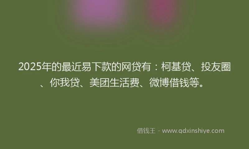 2025年的最近易下款的网贷有：柯基贷、投友圈、你我贷、美团生活费、微博借钱等。