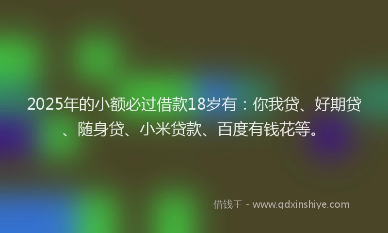 2025年的小额必过借款18岁有：你我贷、好期贷、随身贷、小米贷款、百度有钱花等。