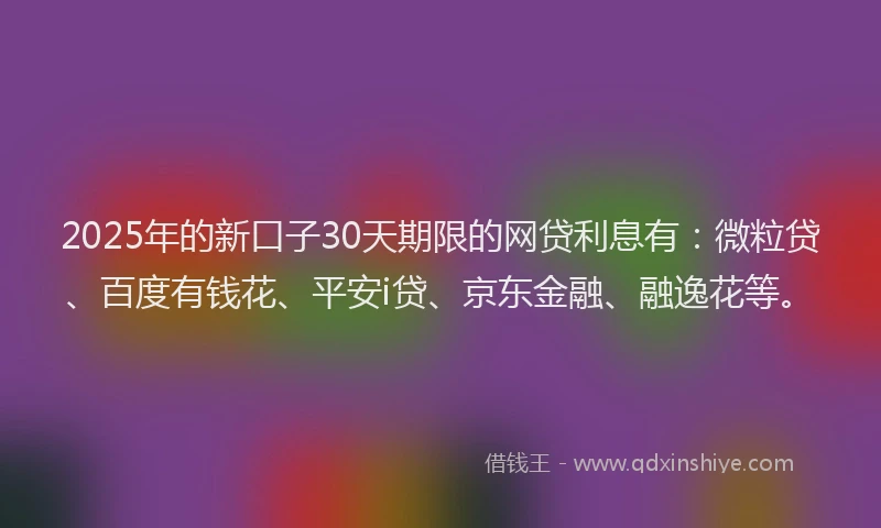 2025年的新口子30天期限的网贷利息有：微粒贷、百度有钱花、平安i贷、京东金融、融逸花等。