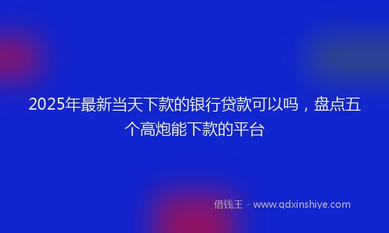 2025年最新当天下款的银行贷款可以吗，盘点五个高炮能下款的平台