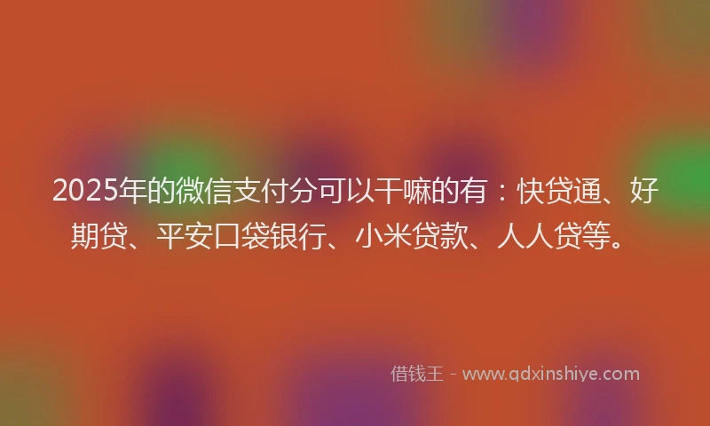 2025年的微信支付分可以干嘛的有：快贷通、好期贷、平安口袋银行、小米贷款、人人贷等。