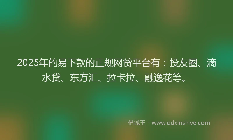 2025年的易下款的正规网贷平台有：投友圈、滴水贷、东方汇、拉卡拉、融逸花等。