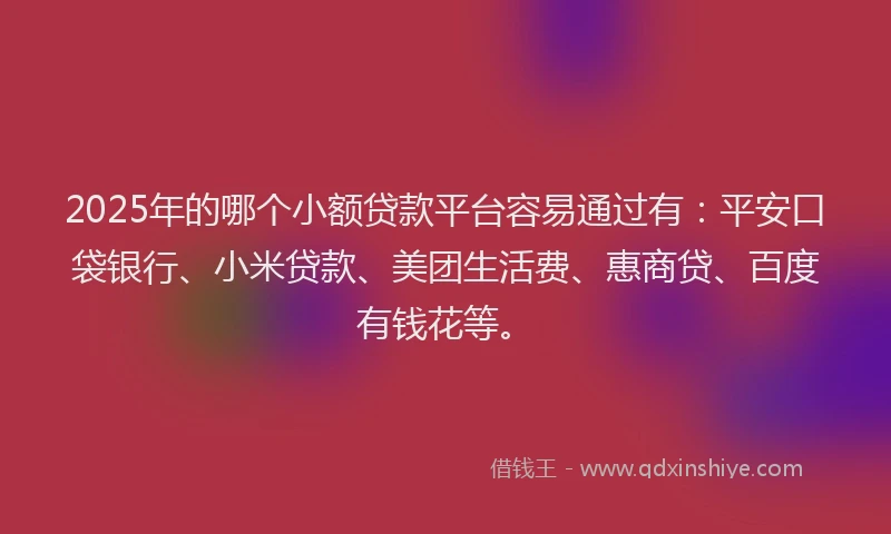 2025年的哪个小额贷款平台容易通过有：平安口袋银行、小米贷款、美团生活费、惠商贷、百度有钱花等。