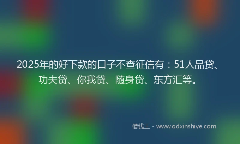 2025年的好下款的口子不查征信有：51人品贷、功夫贷、你我贷、随身贷、东方汇等。