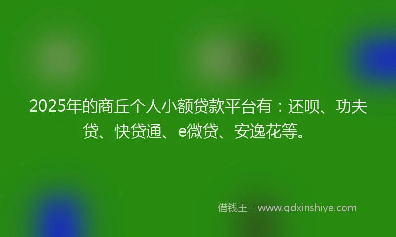 2025年的商丘个人小额贷款平台有：还呗、功夫贷、快贷通、e微贷、安逸花等。