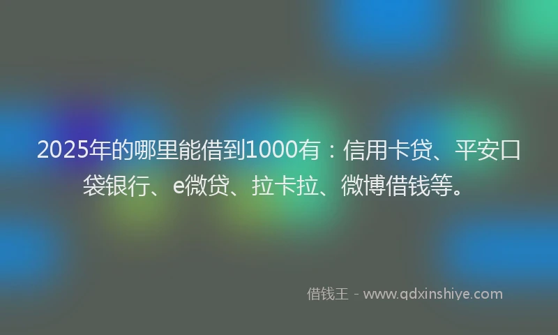 2025年的哪里能借到1000有：信用卡贷、平安口袋银行、e微贷、拉卡拉、微博借钱等。