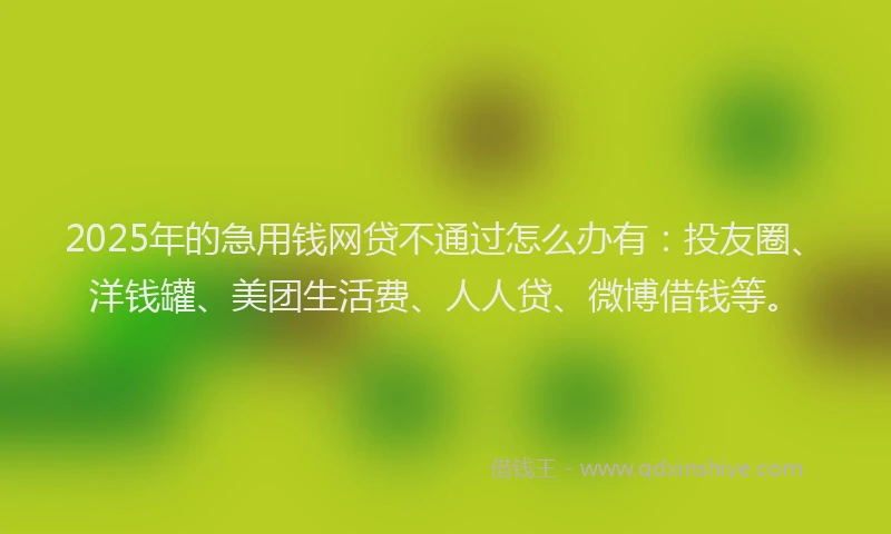 2025年的急用钱网贷不通过怎么办有：投友圈、洋钱罐、美团生活费、人人贷、微博借钱等。