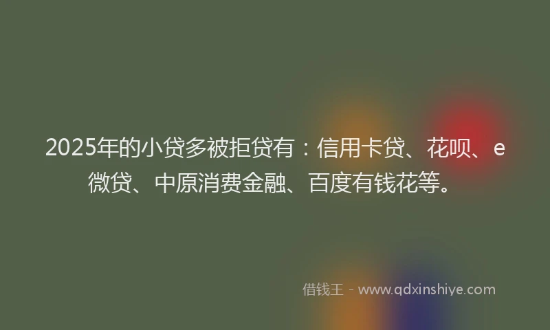2025年的小贷多被拒贷有：信用卡贷、花呗、e微贷、中原消费金融、百度有钱花等。
