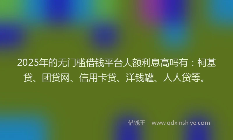 2025年的无门槛借钱平台大额利息高吗有：柯基贷、团贷网、信用卡贷、洋钱罐、人人贷等。