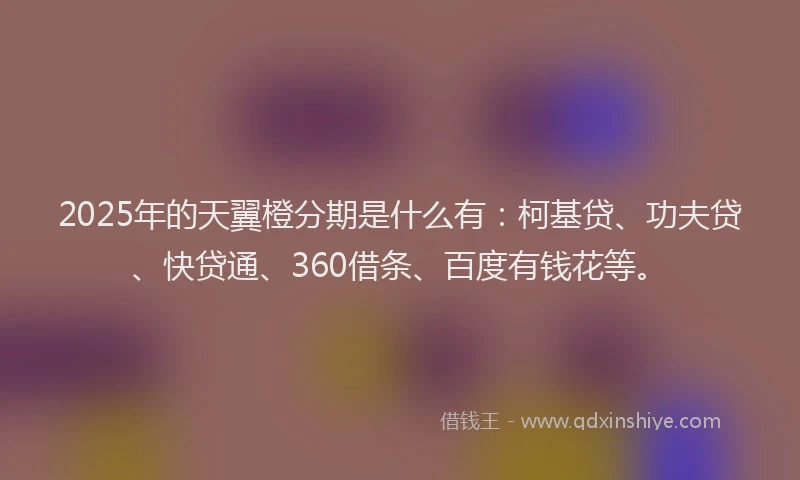 2025年的天翼橙分期是什么有：柯基贷、功夫贷、快贷通、360借条、百度有钱花等。