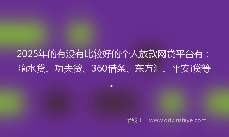2025年的有没有比较好的个人放款网贷平台有：滴水贷、功夫贷、360借条、东方汇、平安i贷等。
