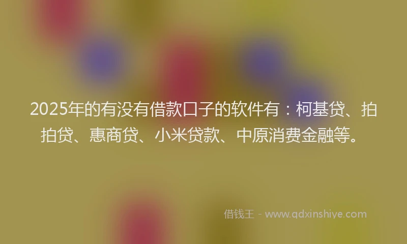 2025年的有没有借款口子的软件有：柯基贷、拍拍贷、惠商贷、小米贷款、中原消费金融等。