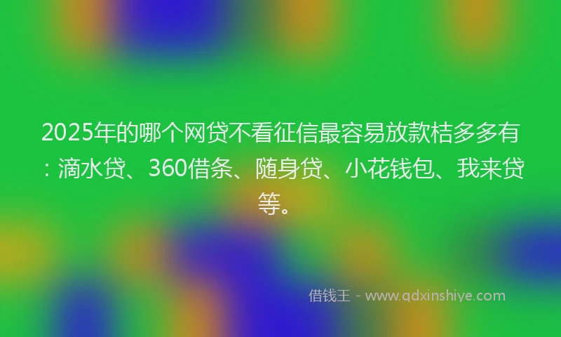 2025年的哪个网贷不看征信最容易放款桔多多有：滴水贷、360借条、随身贷、小花钱包、我来贷等。