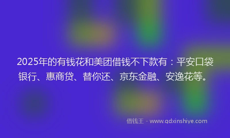 2025年的有钱花和美团借钱不下款有：平安口袋银行、惠商贷、替你还、京东金融、安逸花等。