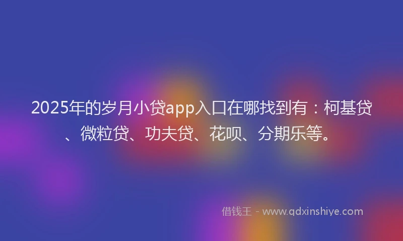 2025年的岁月小贷app入口在哪找到有：柯基贷、微粒贷、功夫贷、花呗、分期乐等。
