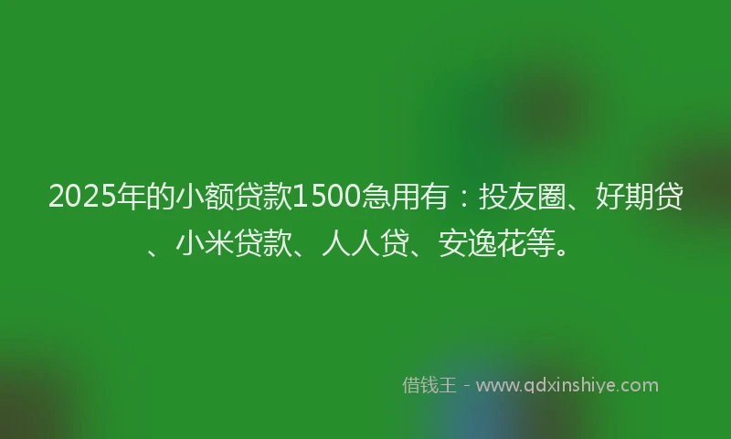 2025年的小额贷款1500急用有：投友圈、好期贷、小米贷款、人人贷、安逸花等。