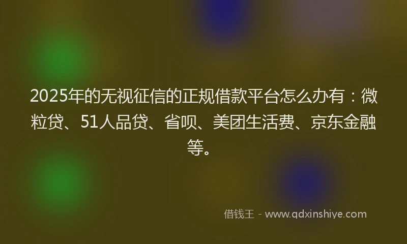 2025年的无视征信的正规借款平台怎么办有：微粒贷、51人品贷、省呗、美团生活费、京东金融等。