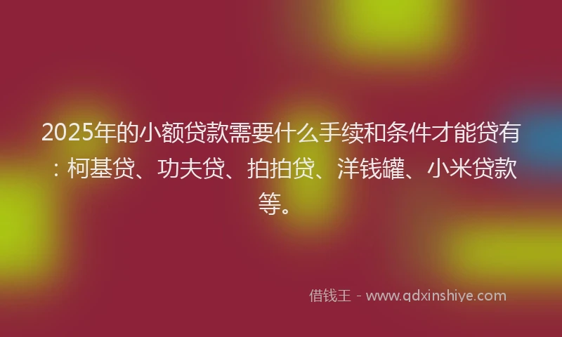 2025年的小额贷款需要什么手续和条件才能贷有：柯基贷、功夫贷、拍拍贷、洋钱罐、小米贷款等。