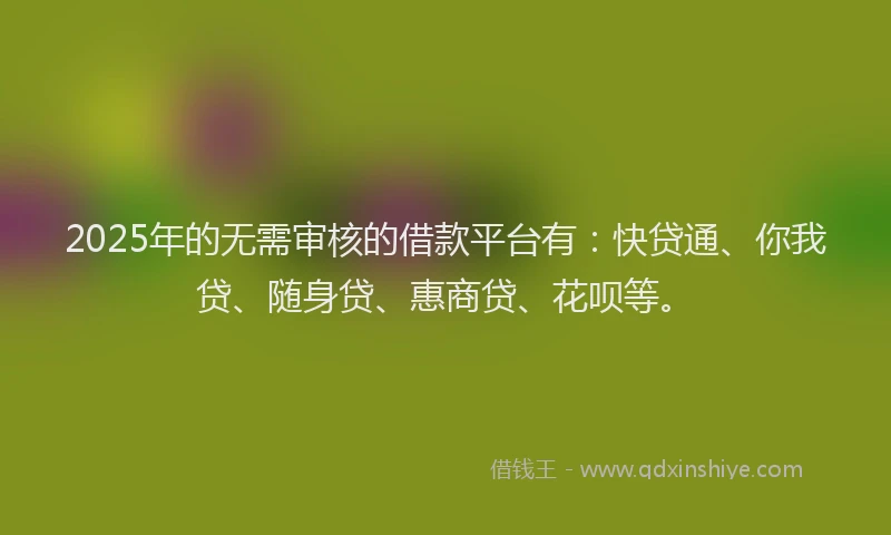 2025年的无需审核的借款平台有：快贷通、你我贷、随身贷、惠商贷、花呗等。