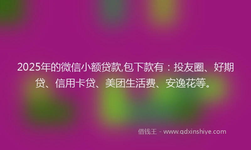 2025年的微信小额贷款,包下款有：投友圈、好期贷、信用卡贷、美团生活费、安逸花等。