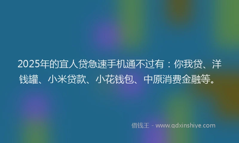 2025年的宜人贷急速手机通不过有：你我贷、洋钱罐、小米贷款、小花钱包、中原消费金融等。