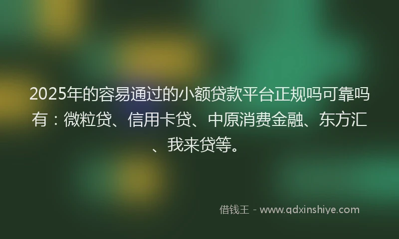 2025年的容易通过的小额贷款平台正规吗可靠吗有：微粒贷、信用卡贷、中原消费金融、东方汇、我来贷等。