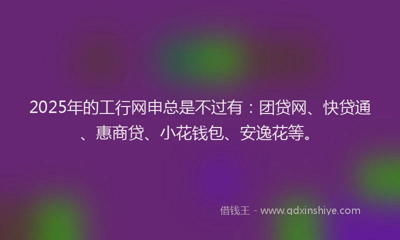2025年的工行网申总是不过有：团贷网、快贷通、惠商贷、小花钱包、安逸花等。