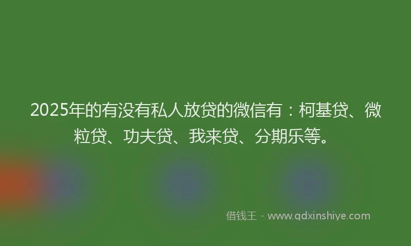 2025年的有没有私人放贷的微信有：柯基贷、微粒贷、功夫贷、我来贷、分期乐等。