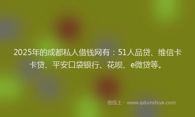 2025年的成都私人借钱网有：51人品贷、维信卡卡贷、平安口袋银行、花呗、e微贷等。