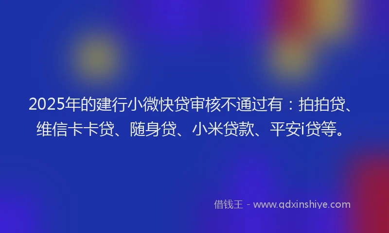 2025年的建行小微快贷审核不通过有：拍拍贷、维信卡卡贷、随身贷、小米贷款、平安i贷等。