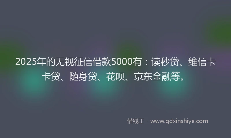 2025年的无视征信借款5000有：读秒贷、维信卡卡贷、随身贷、花呗、京东金融等。