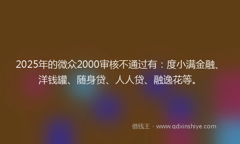 2025年的微众2000审核不通过有：度小满金融、洋钱罐、随身贷、人人贷、融逸花等。