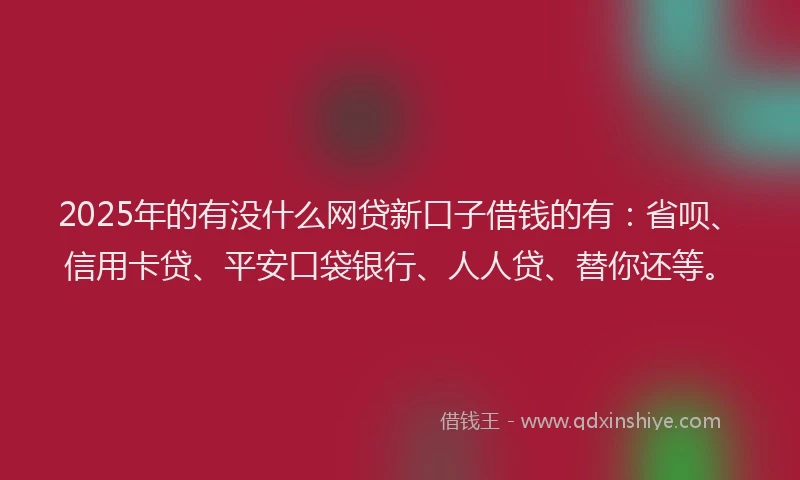 2025年的有没什么网贷新口子借钱的有：省呗、信用卡贷、平安口袋银行、人人贷、替你还等。