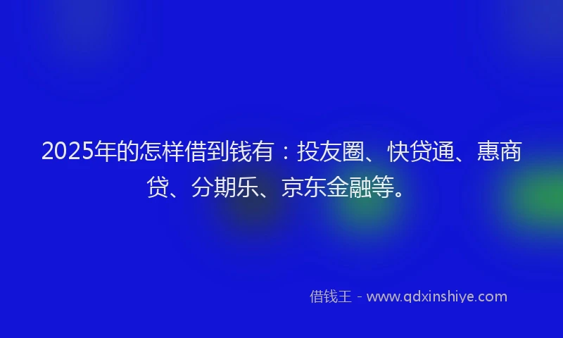 2025年的怎样借到钱有：投友圈、快贷通、惠商贷、分期乐、京东金融等。