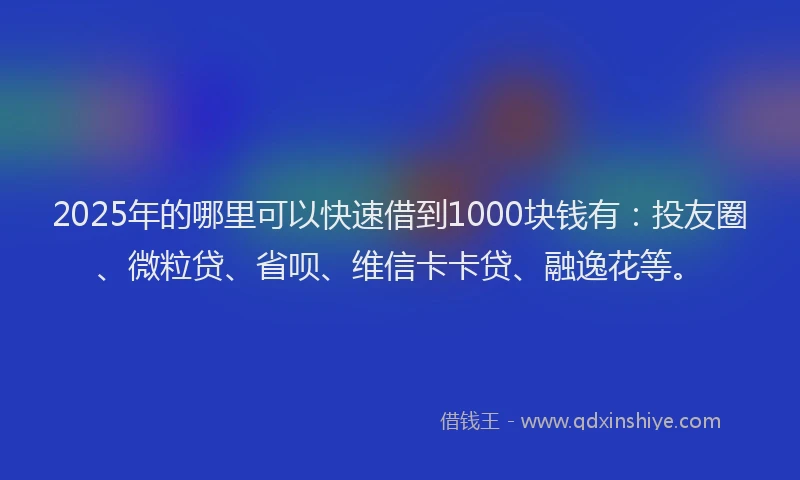 2025年的哪里可以快速借到1000块钱有：投友圈、微粒贷、省呗、维信卡卡贷、融逸花等。