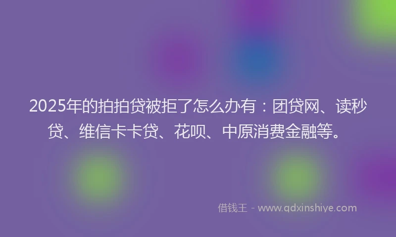2025年的拍拍贷被拒了怎么办有：团贷网、读秒贷、维信卡卡贷、花呗、中原消费金融等。