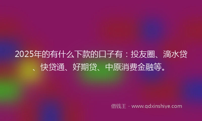 2025年的有什么下款的口子有：投友圈、滴水贷、快贷通、好期贷、中原消费金融等。
