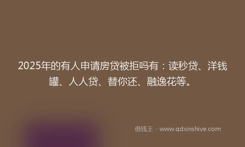2025年的有人申请房贷被拒吗有：读秒贷、洋钱罐、人人贷、替你还、融逸花等。