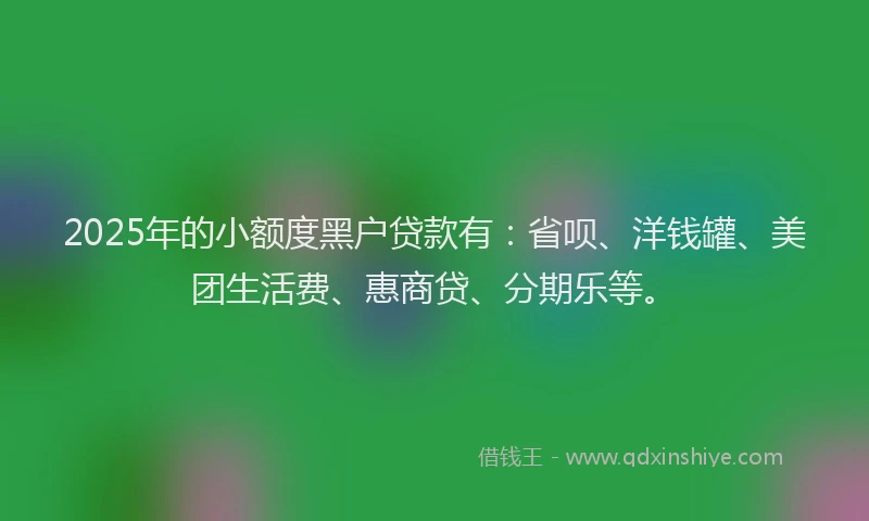 2025年的小额度黑户贷款有：省呗、洋钱罐、美团生活费、惠商贷、分期乐等。
