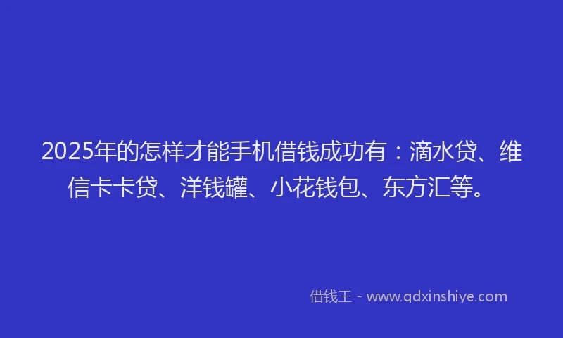 2025年的怎样才能手机借钱成功有：滴水贷、维信卡卡贷、洋钱罐、小花钱包、东方汇等。
